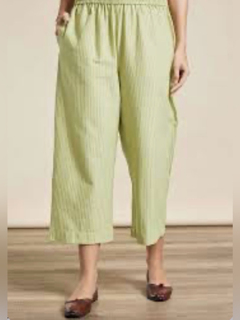 Denim&Co Lime Green Cropped Wide-Leg Pants